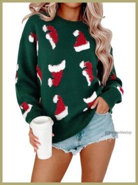 Women's Oversized Funny Christmas Sweater Pullover Crew Neck Knit